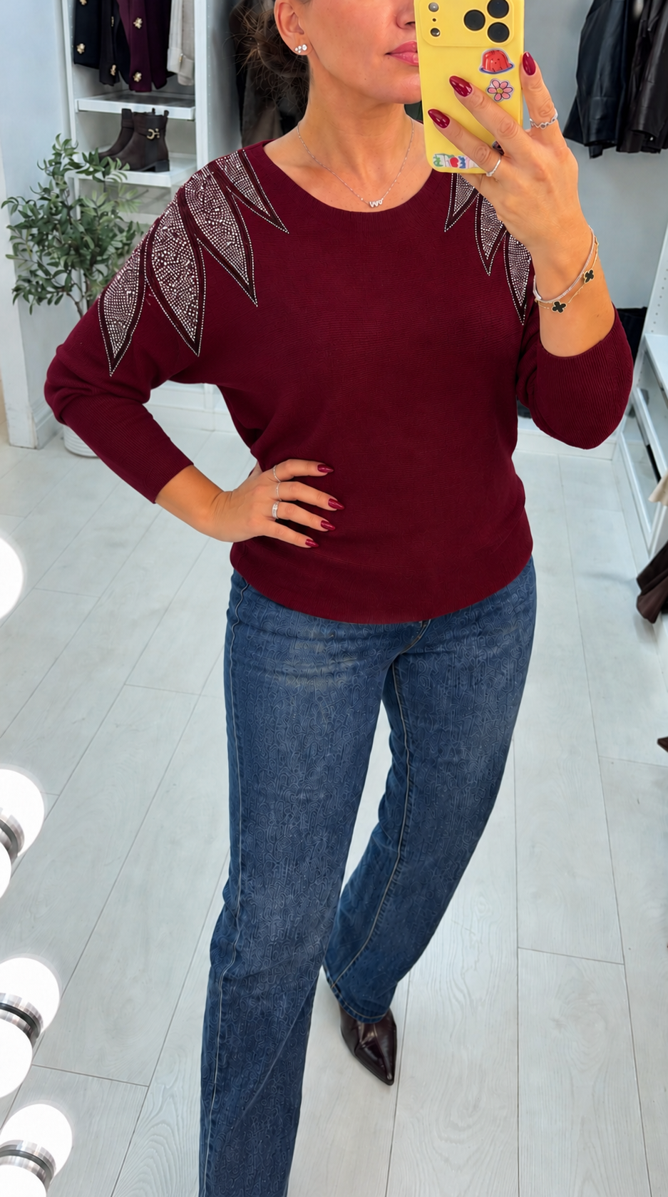 Gwynne Plain Embellished Shoulder Batwing Jumper