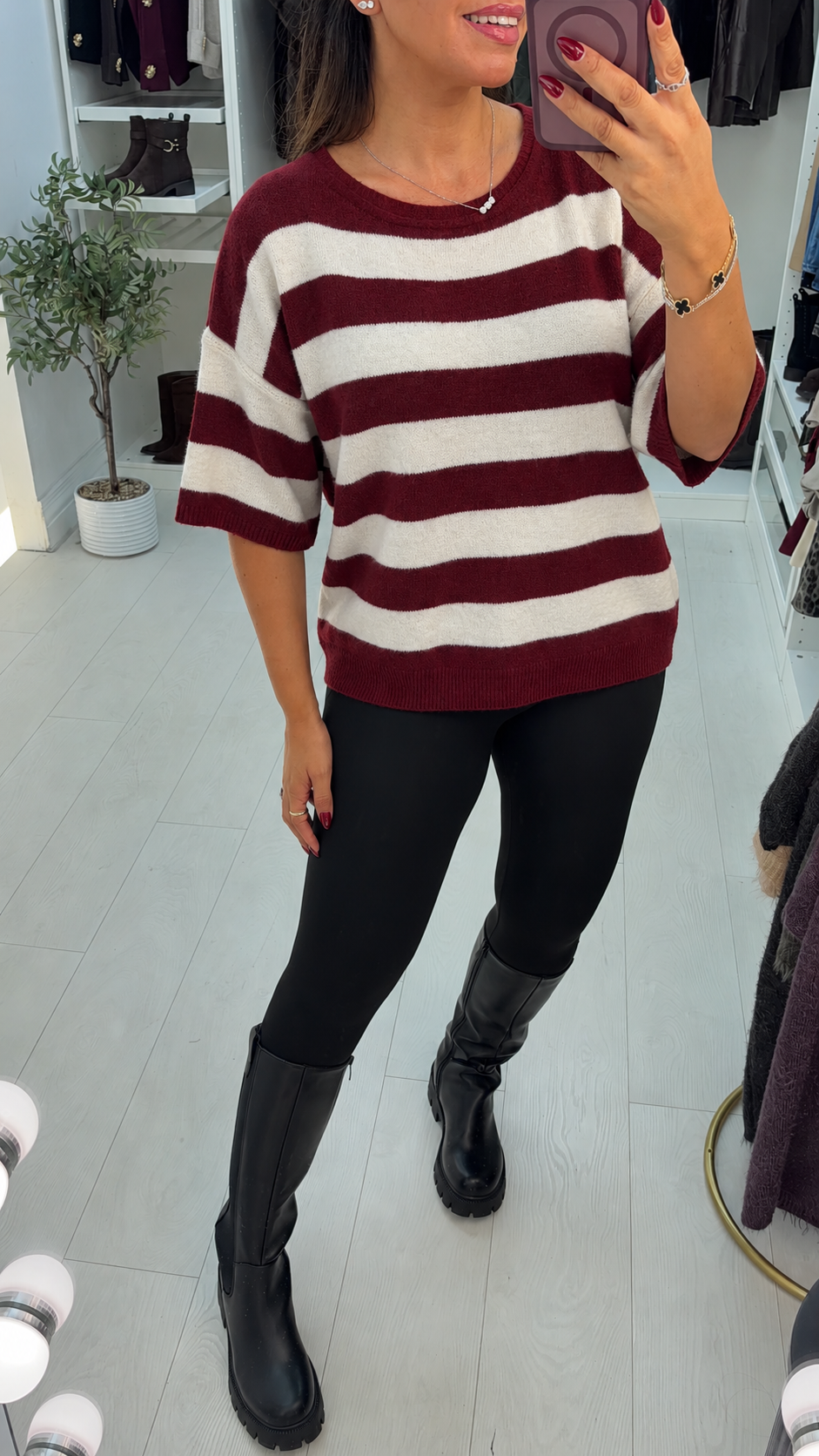 Yasmine Striped Loose Fit Short Sleeve Jumper
