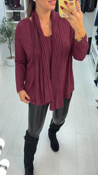 Dannie Plain Ribbed Scarf Thin Knit Jumper