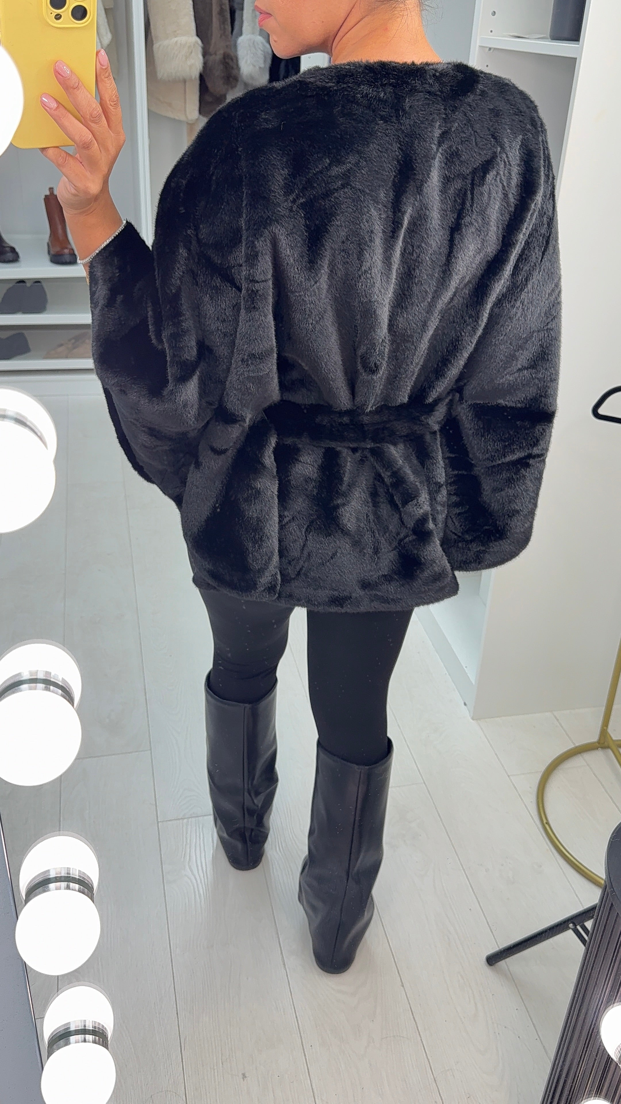 Benicia Faux Fur Belted Poncho Jacket