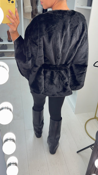 Benicia Faux Fur Belted Poncho Jacket