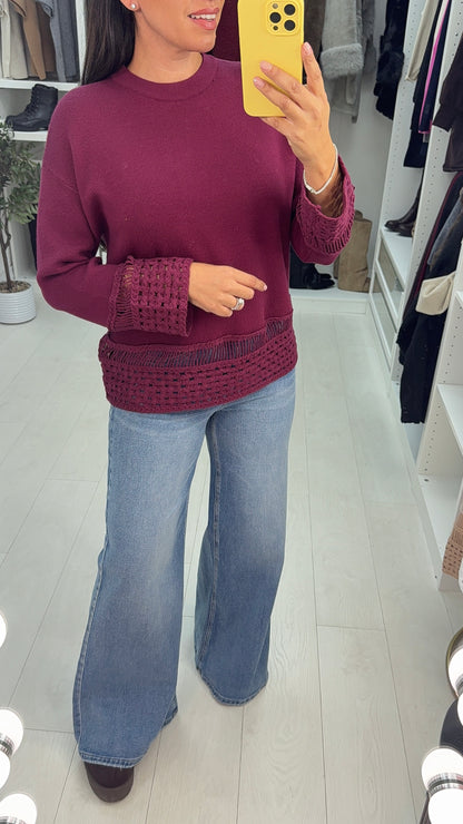 Dovina Plain Crochet Detail Knit Jumper