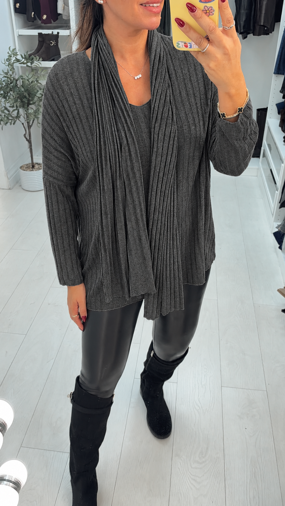 Dannie Plain Ribbed Scarf Thin Knit Jumper