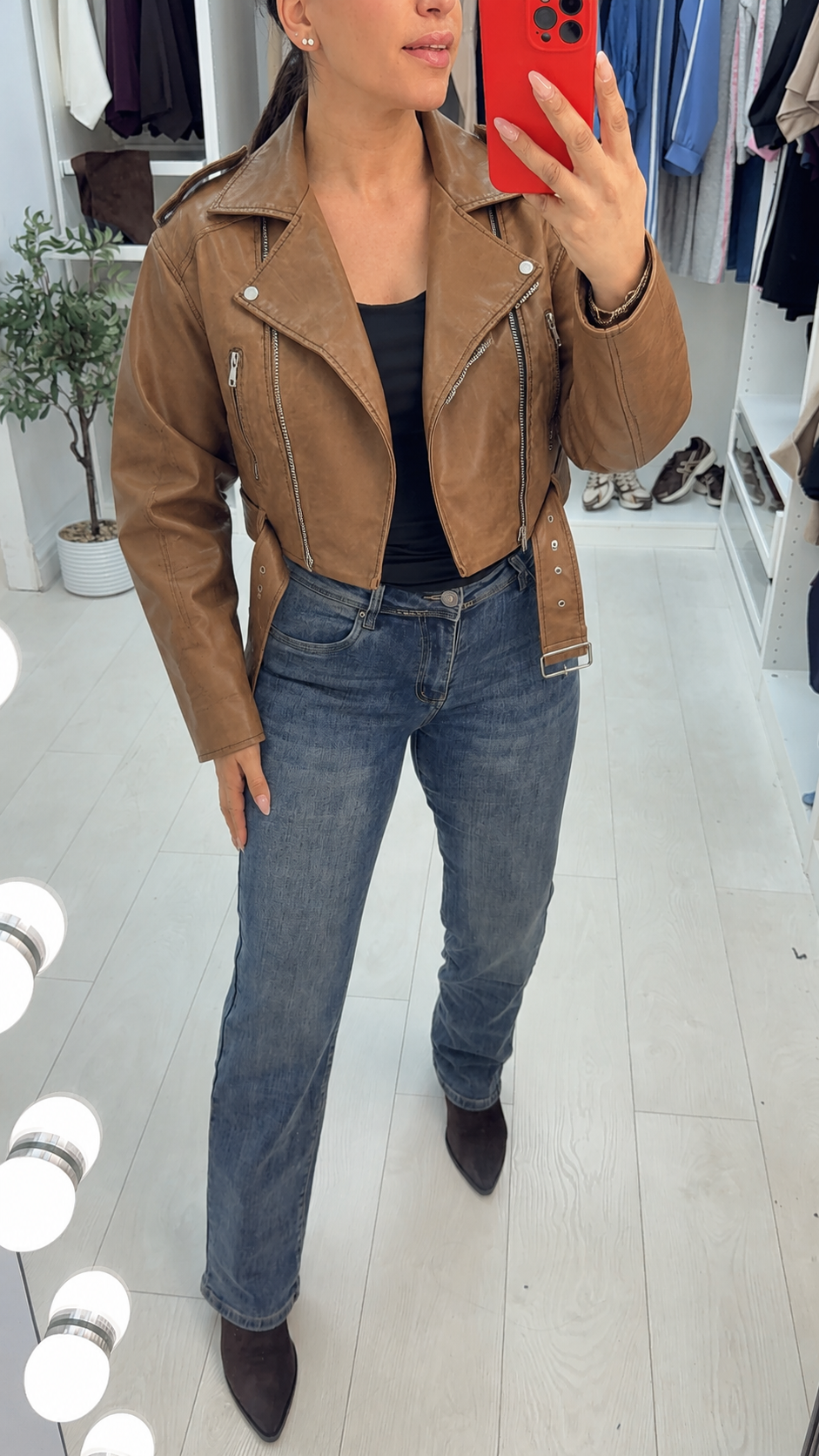 Ariah Cropped Leather Look Biker Jacket