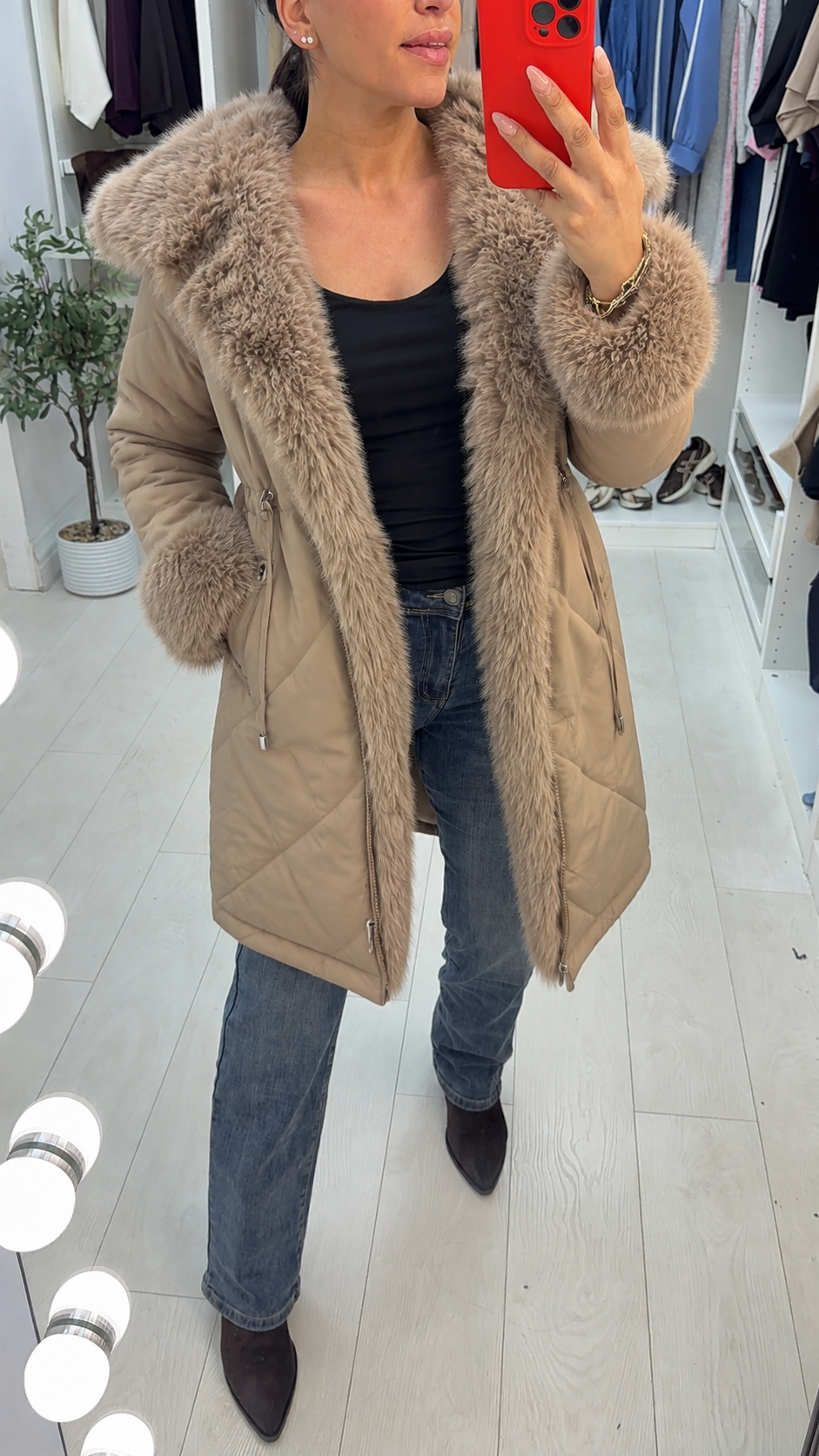 Eduardo Faux Fur Hood/Collar Coat