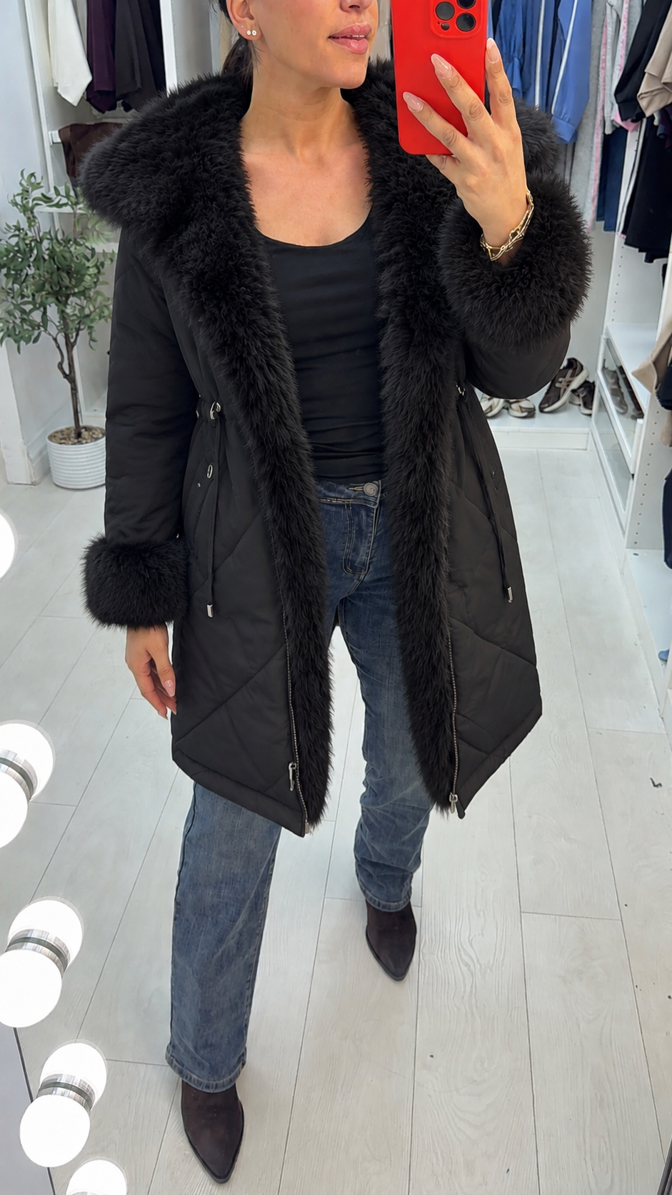 Eduardo Faux Fur Hood/Collar Coat