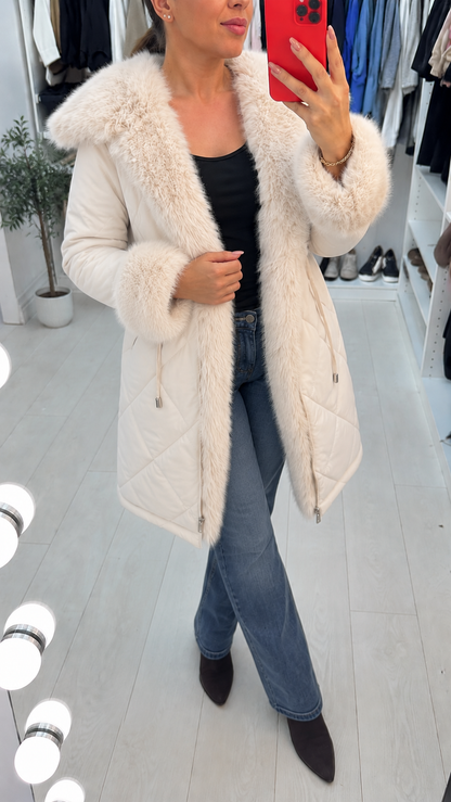 Eduardo Faux Fur Hood/Collar Coat