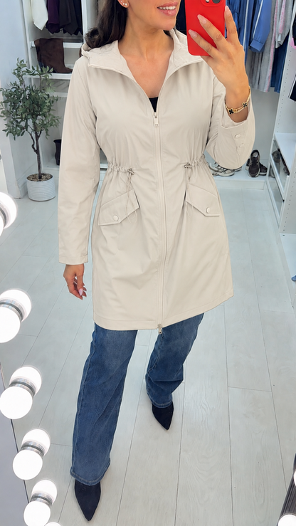 Benita Longline Zip Front Hooded Raincoat