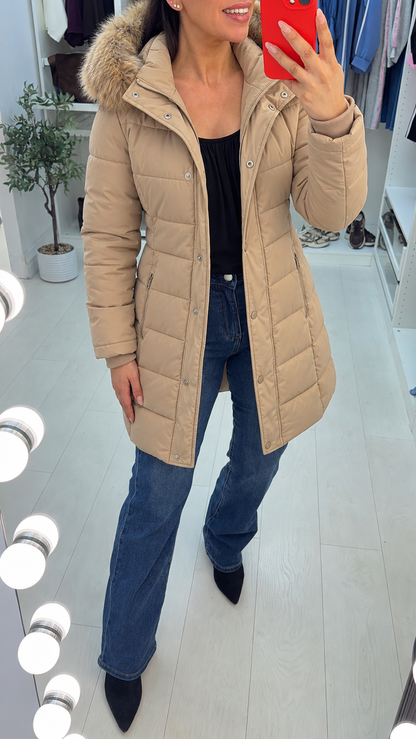 Santana Camel Faux Fur Hood Padded Coat