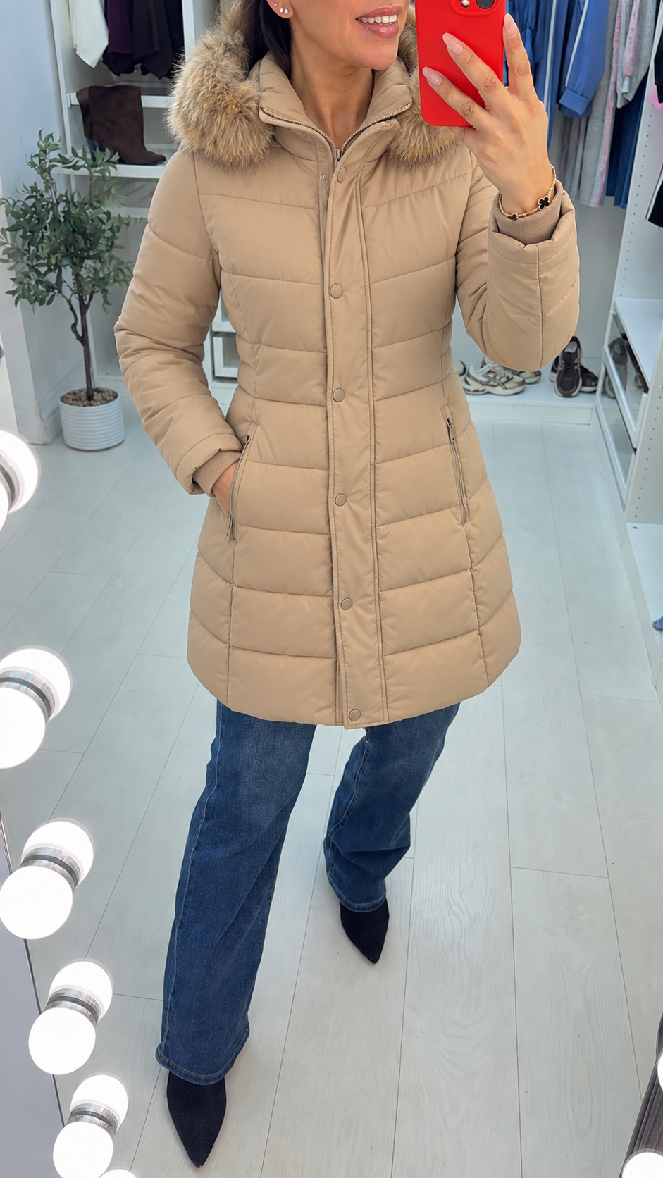 Santana Camel Faux Fur Hood Padded Coat