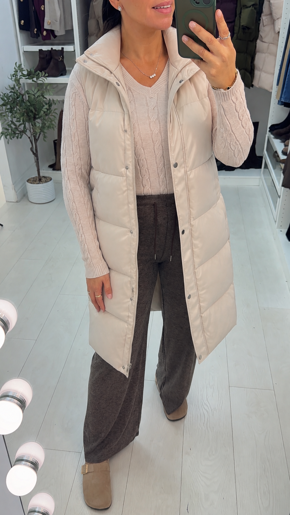 Garman Beige PU Padded Double Zip Gilet