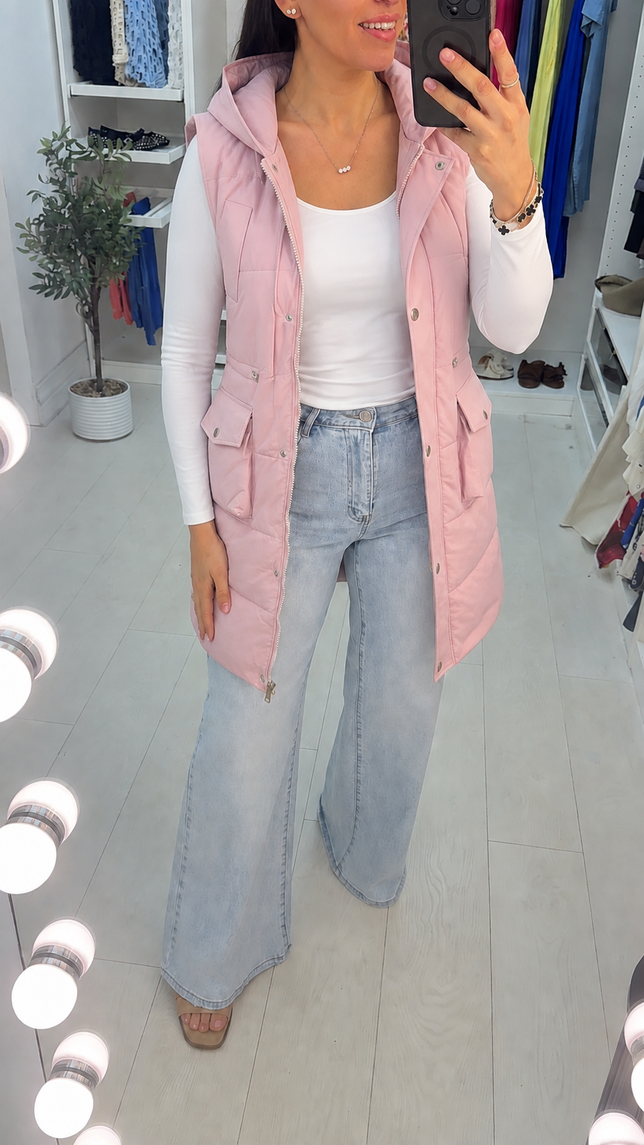 Rachel Padded Pocket Detailed Hooded Long Gilet