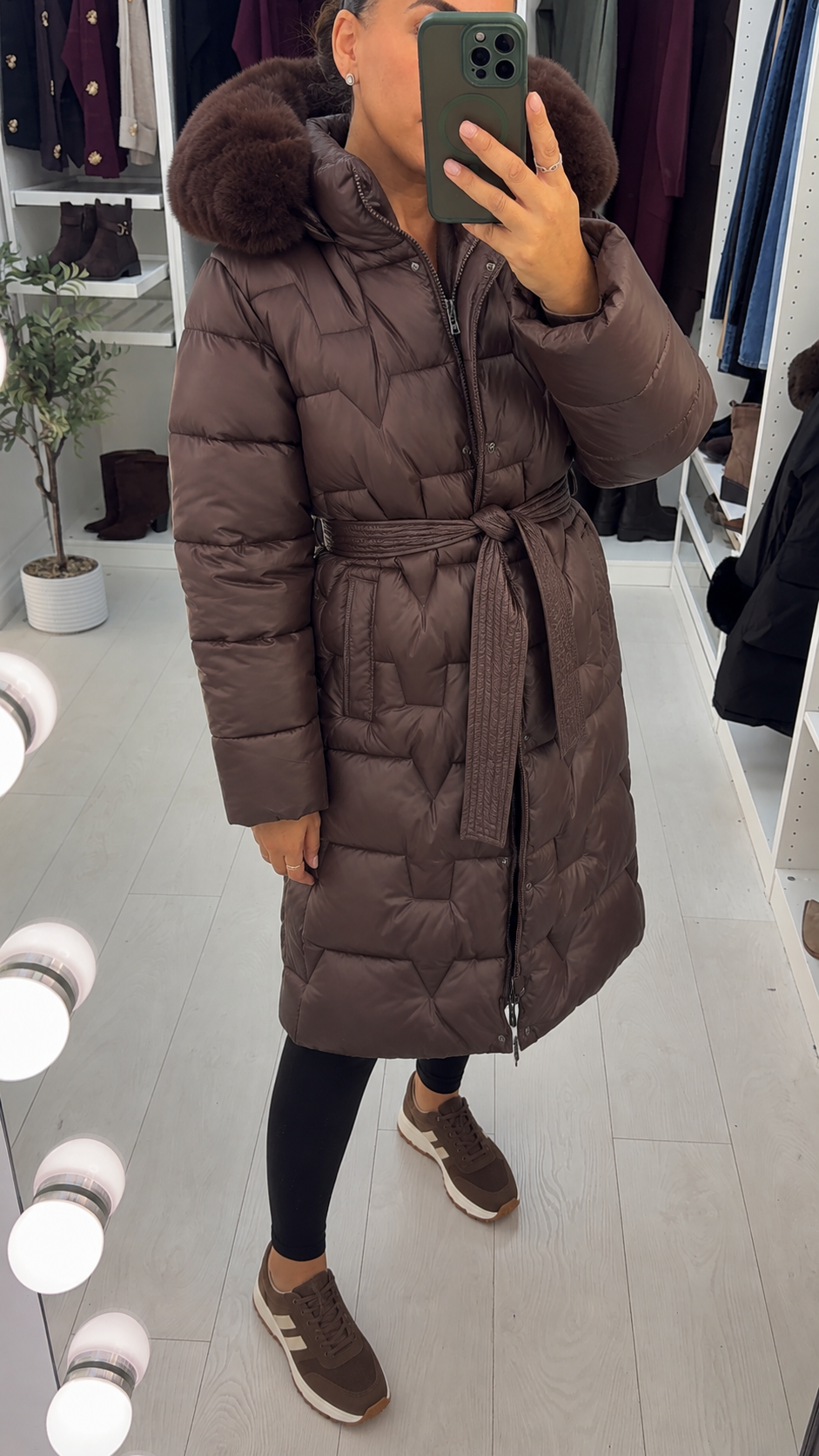 Mariah Faux Fur Hooded & Belted Padded Coat