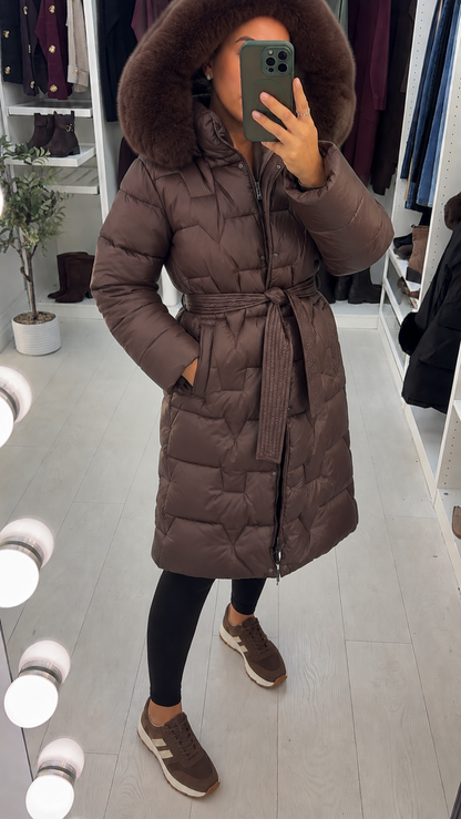 Mariah Faux Fur Hooded & Belted Padded Coat
