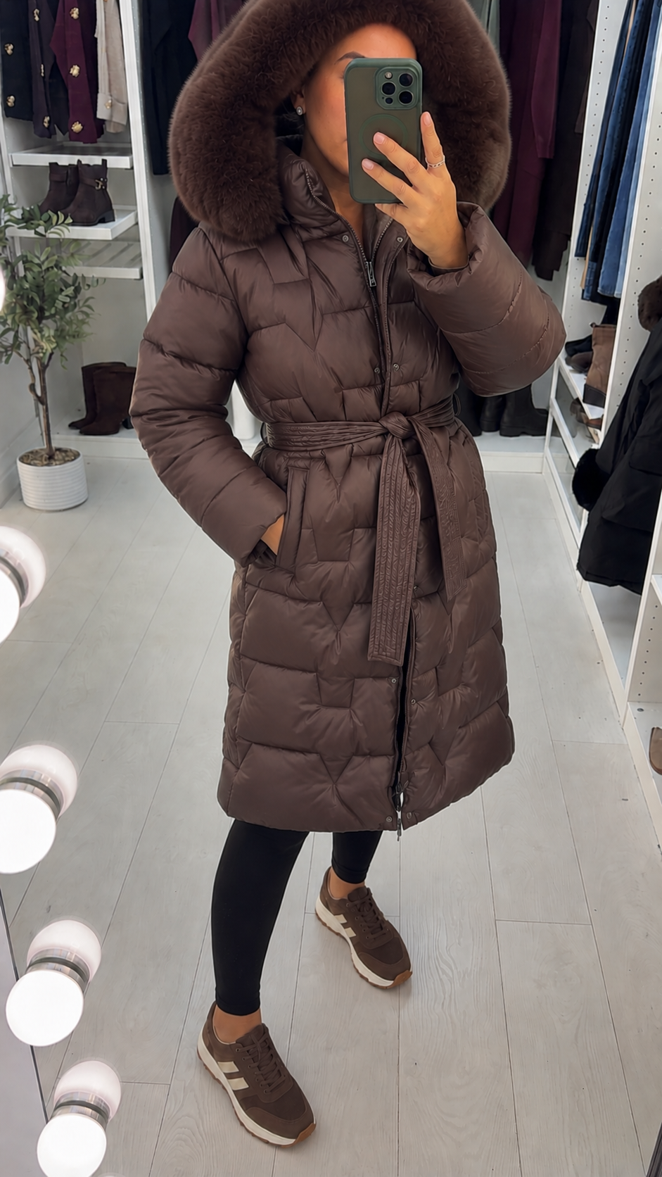 Mariah Faux Fur Hooded & Belted Padded Coat