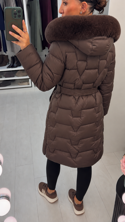 Mariah Faux Fur Hooded & Belted Padded Coat