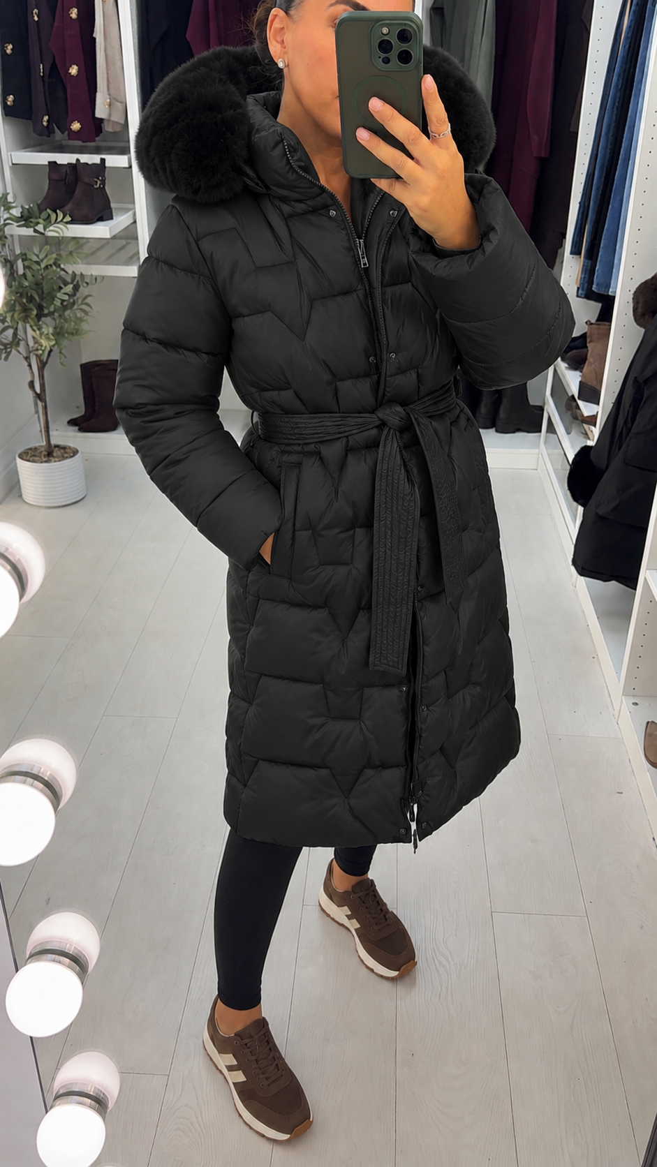 Mariah Faux Fur Hooded & Belted Padded Coat