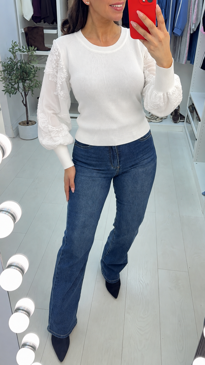 Seraphine Floral Mesh Sleeve Detailed Jumper