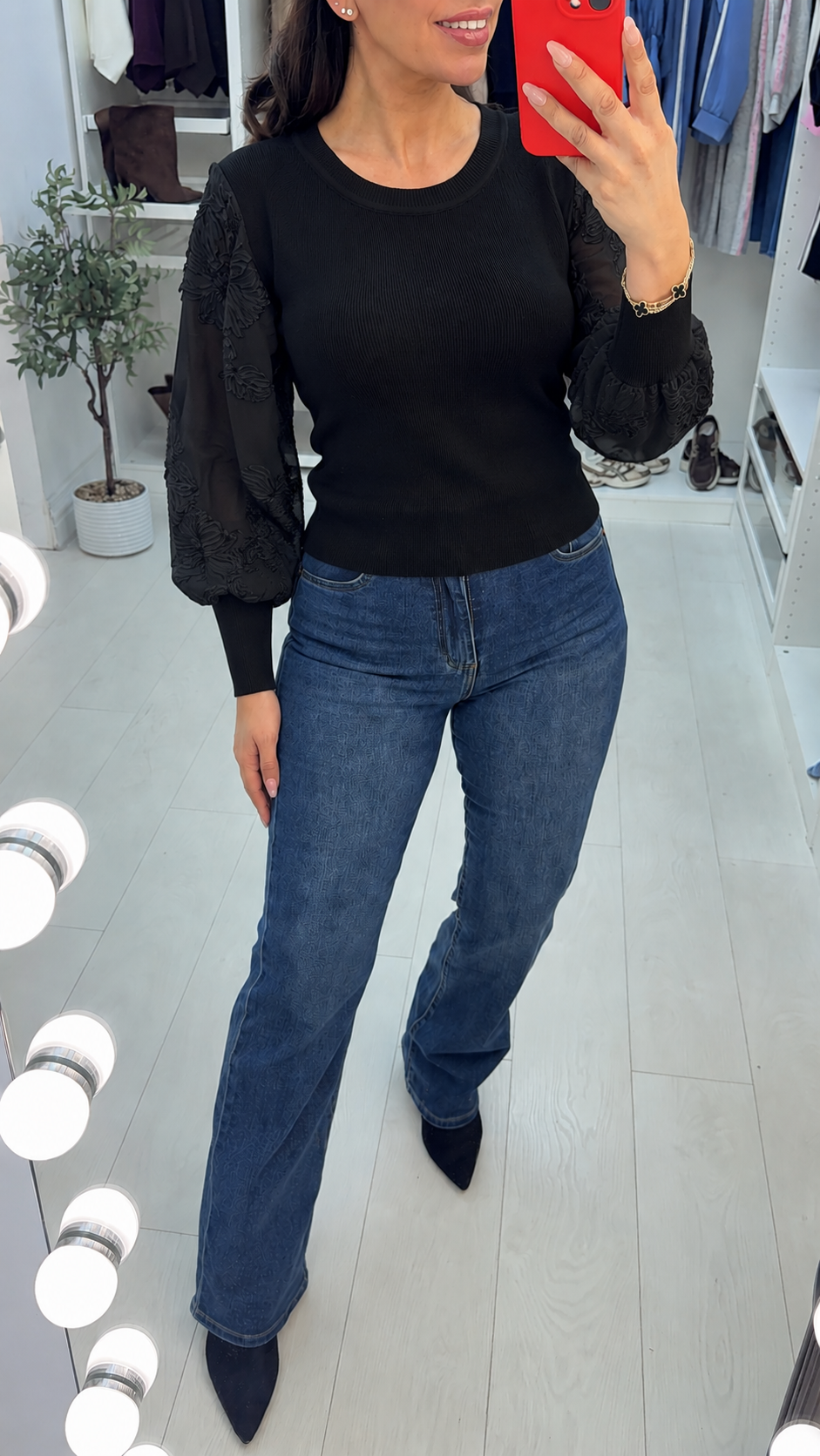 Seraphine Floral Mesh Sleeve Detailed Jumper