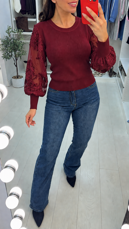 Seraphine Floral Mesh Sleeve Detailed Jumper