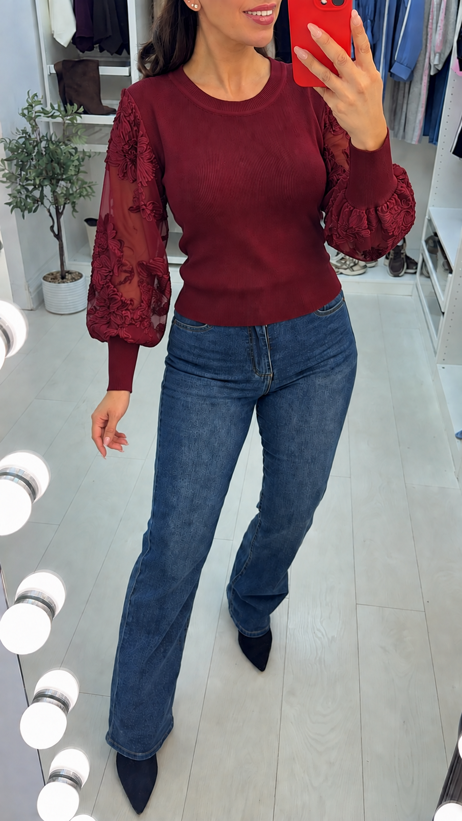 Seraphine Floral Mesh Sleeve Detailed Jumper