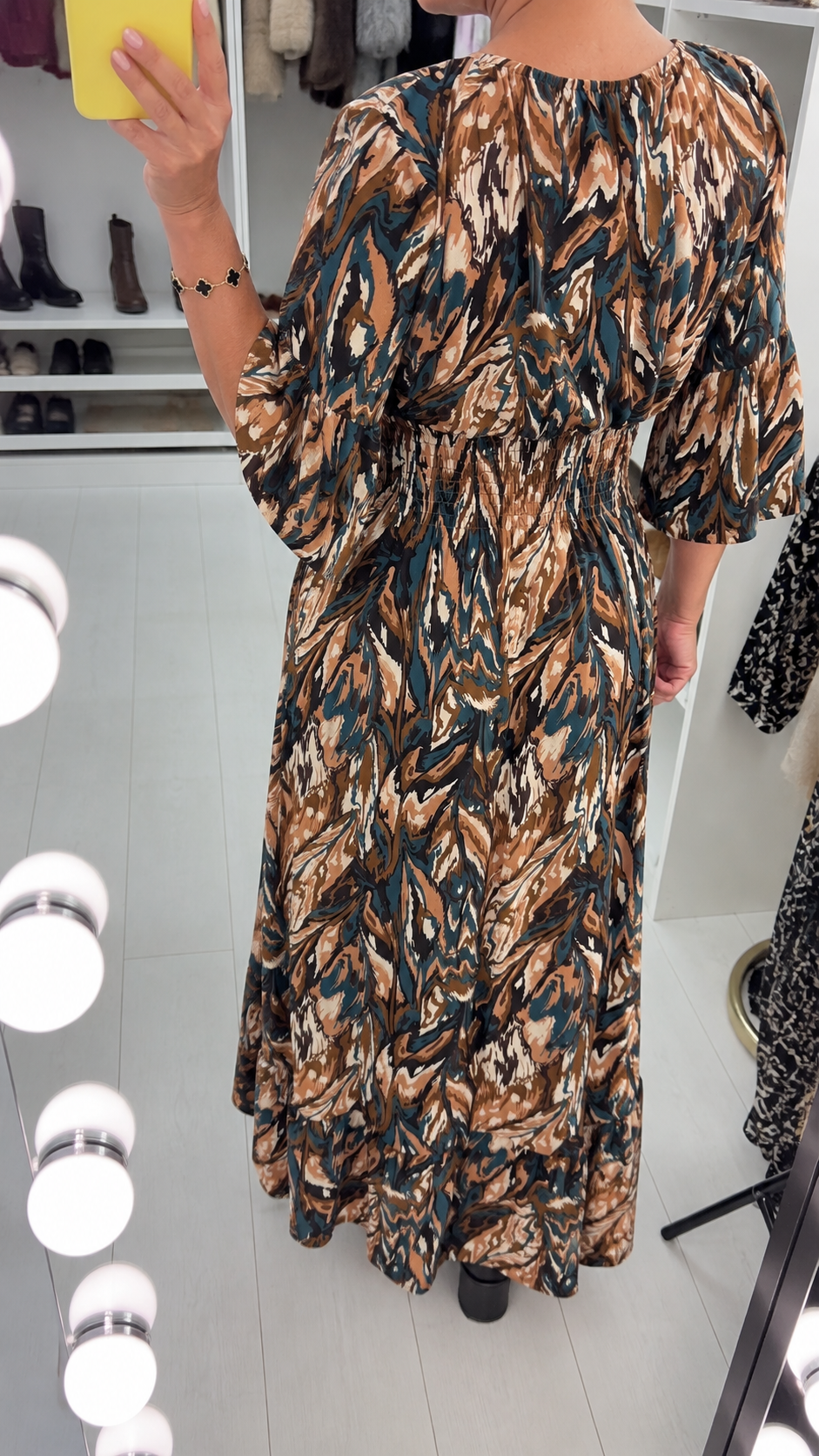Fleurelle Abstract Print Shirred Waist Magic Dress