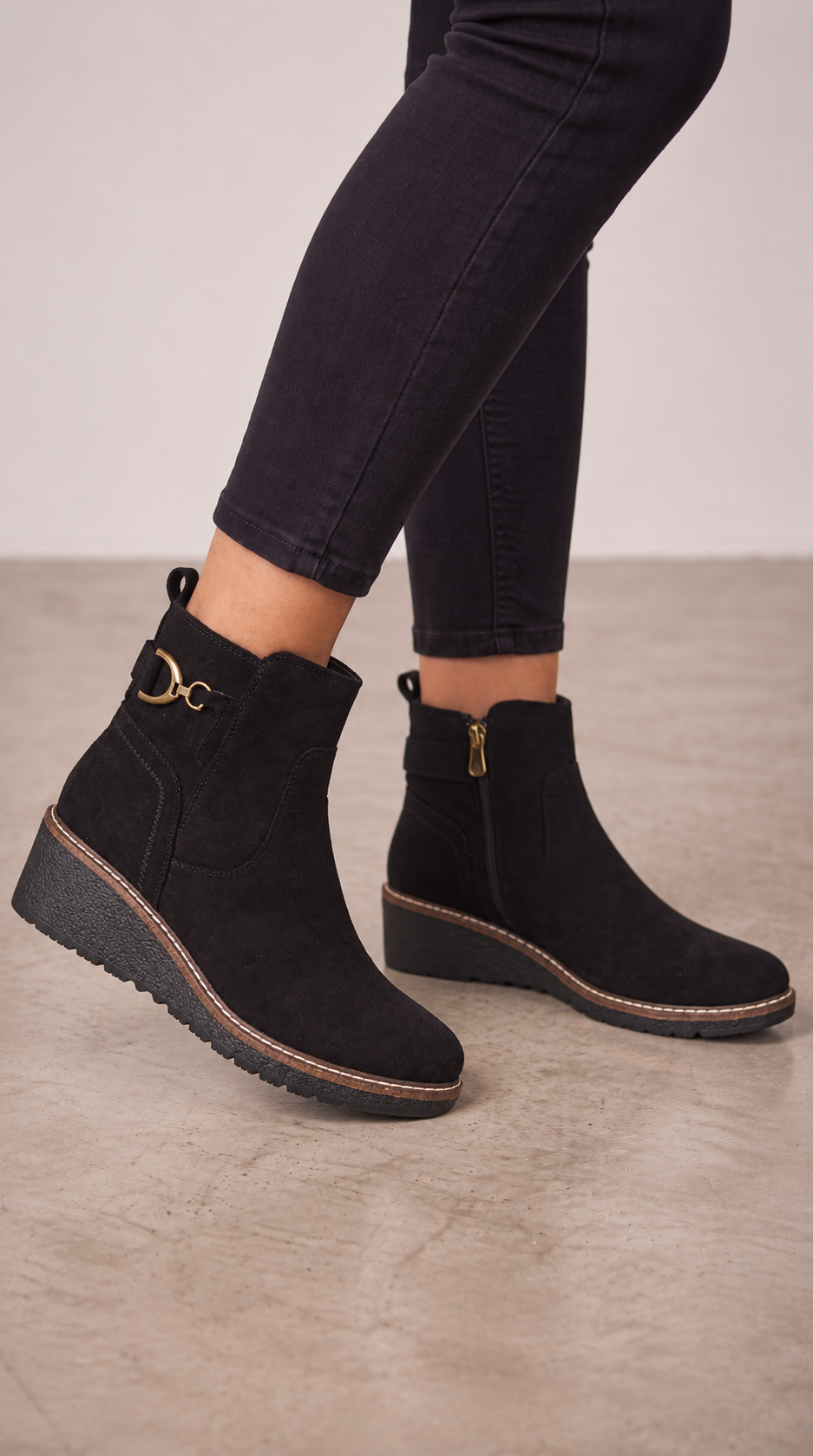 Zoe Faux Suede Metallic Detail Wedge Boots