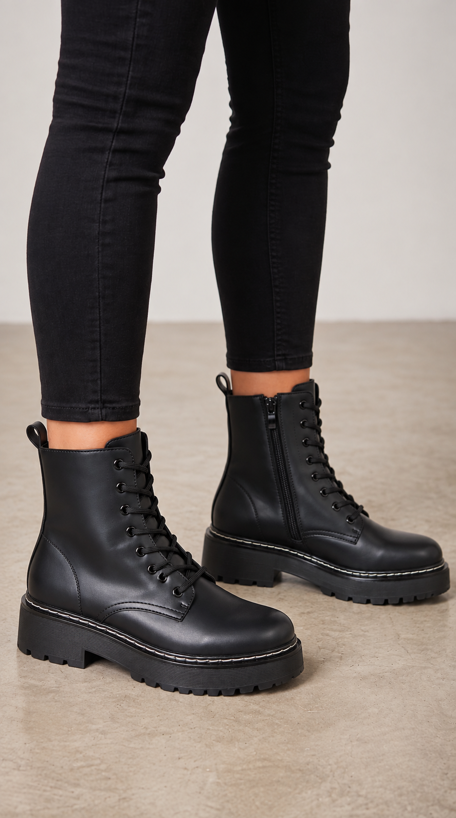 Pedro Faux Leather Chunky Sole Biker Boots