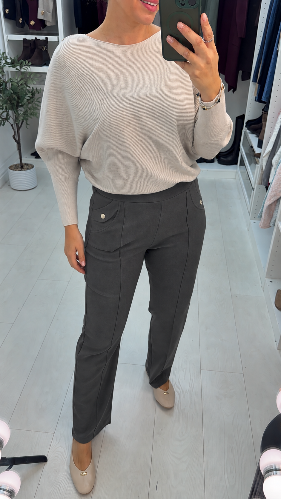 Velora Plain Elasticated Waist Straight Leg Trousers