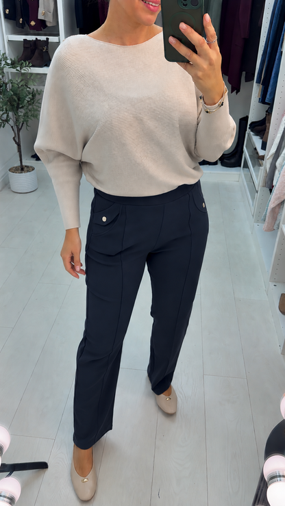Velora Plain Elasticated Waist Straight Leg Trousers