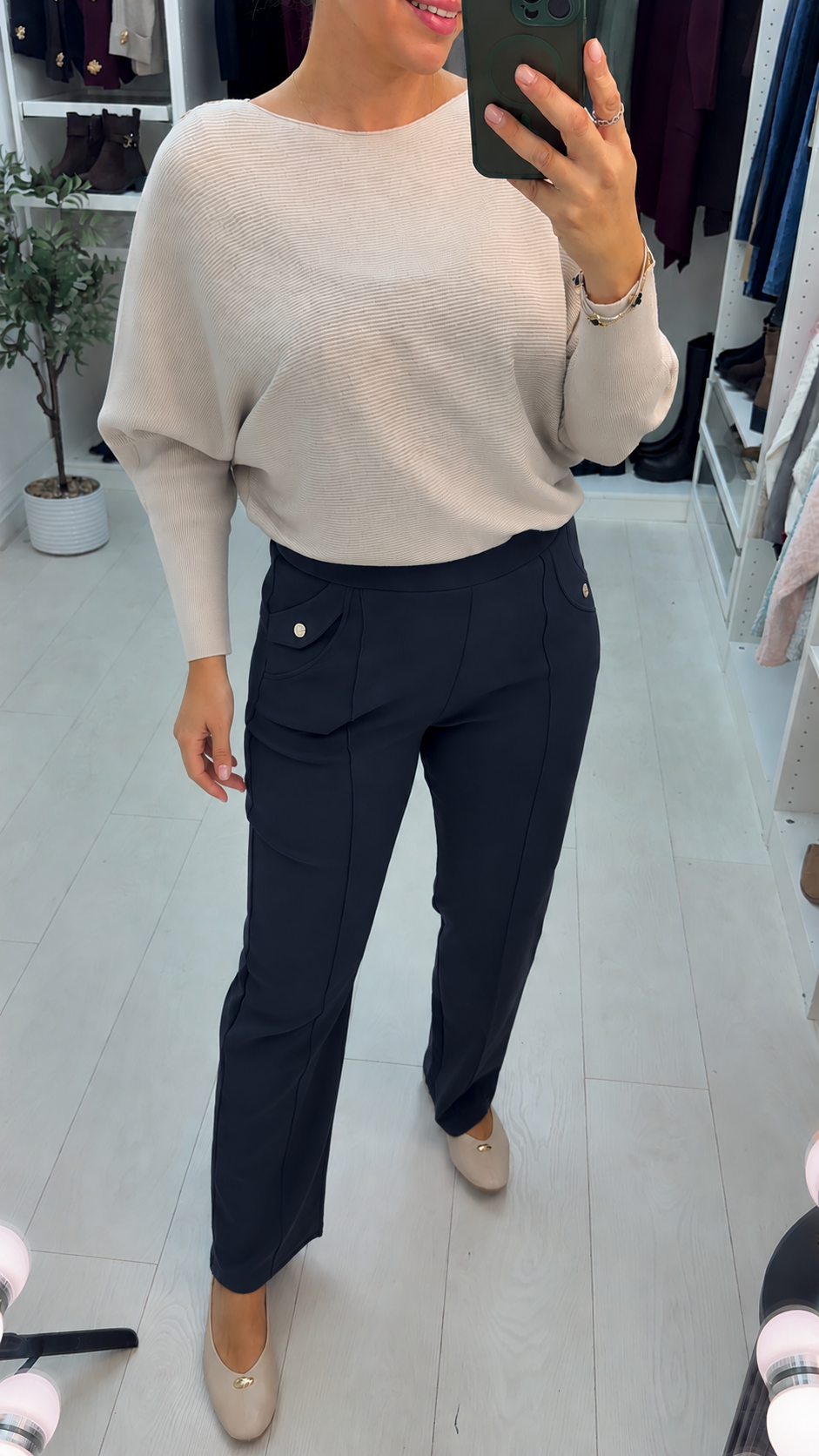 Velora Plain Elasticated Waist Straight Leg Trousers
