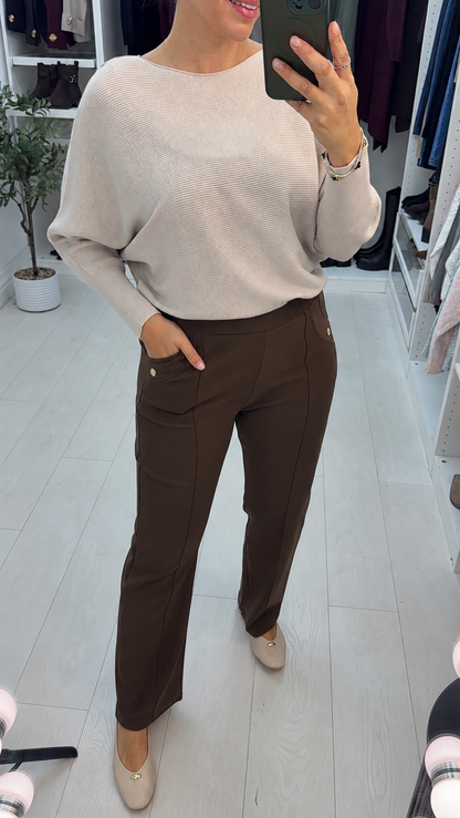 Velora Plain Elasticated Waist Straight Leg Trousers