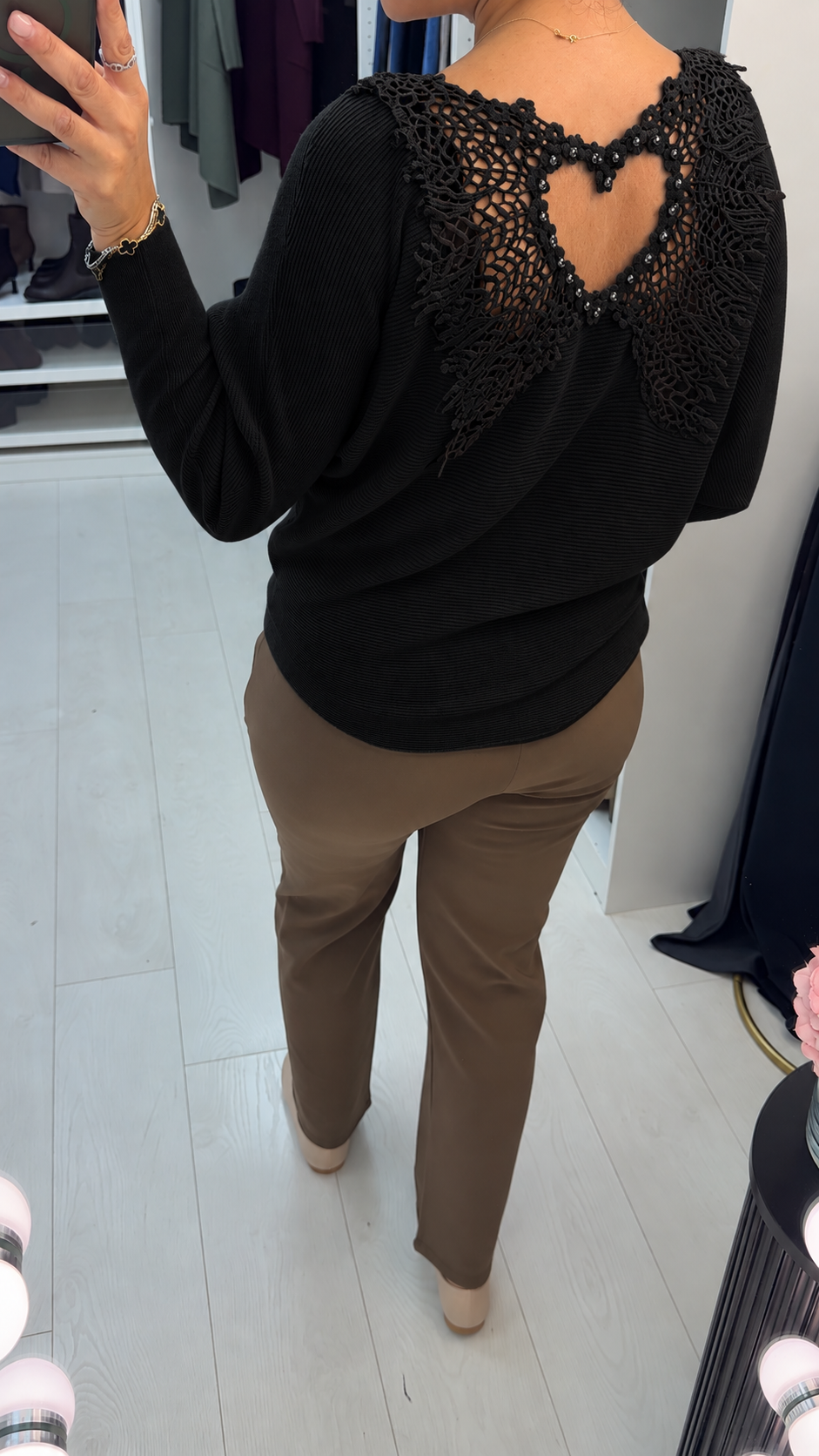 Hallow Embellished Crochet Back Detailed Jumper