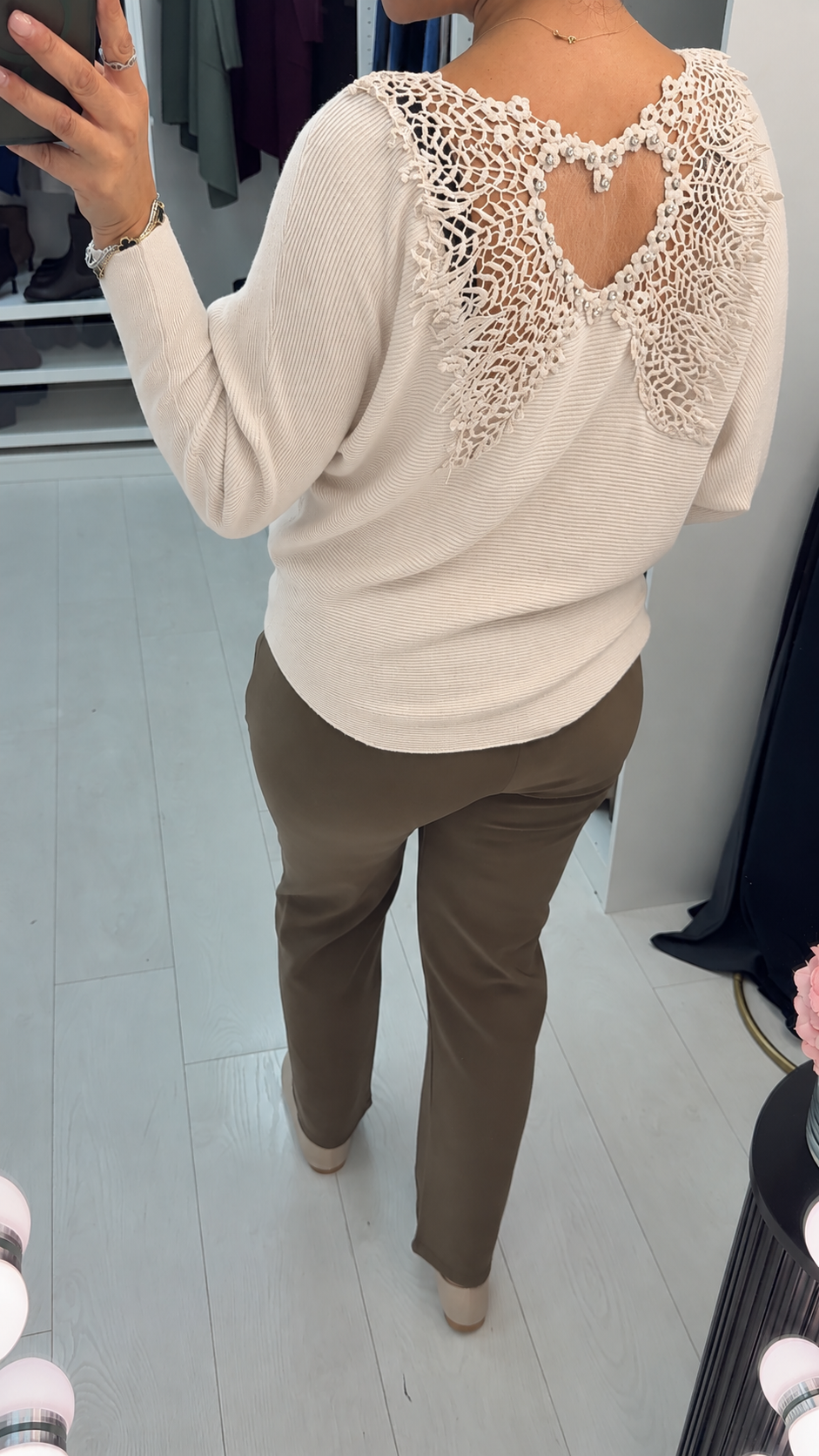 Hallow Embellished Crochet Back Detailed Jumper