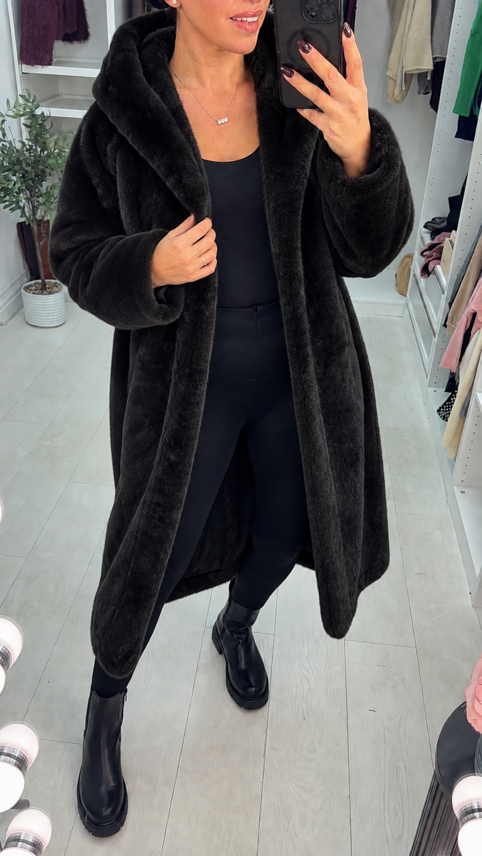 Cassy Faux Fur Hooded Longline Coat