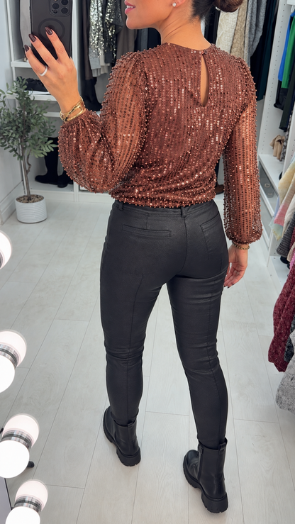 Quinca Pearl Embellished Bubble Hem Top