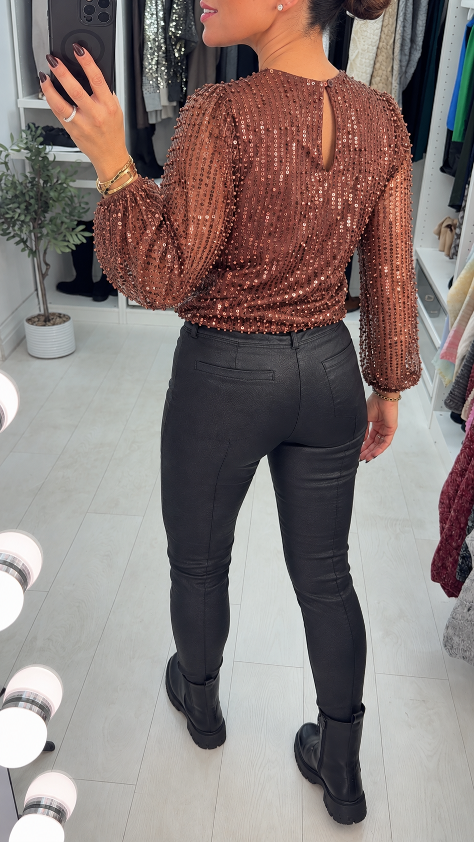 Quinca Pearl Embellished Bubble Hem Top