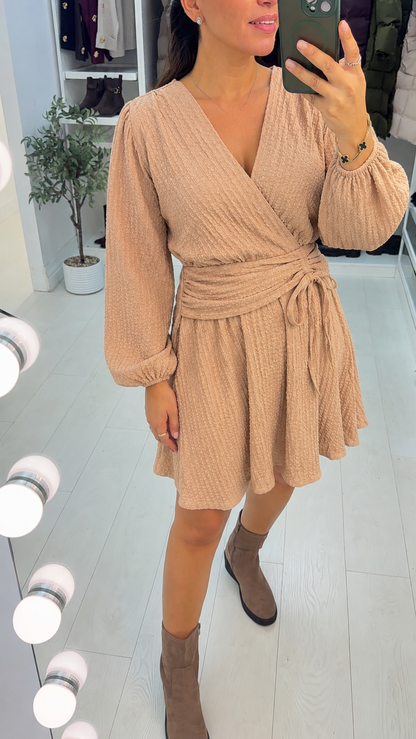 Vicki Plain Textured V Neck Dress
