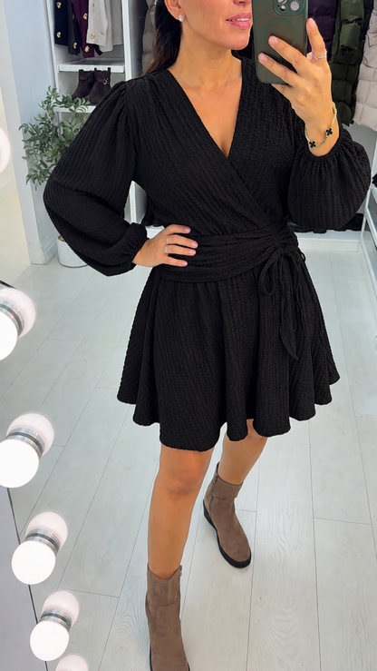 Vicki Plain Textured V Neck Dress