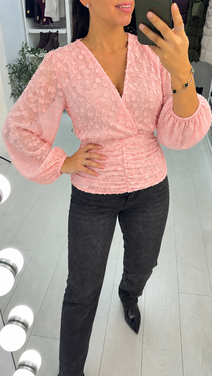 Renesme Textured Deep V Neck Blouse