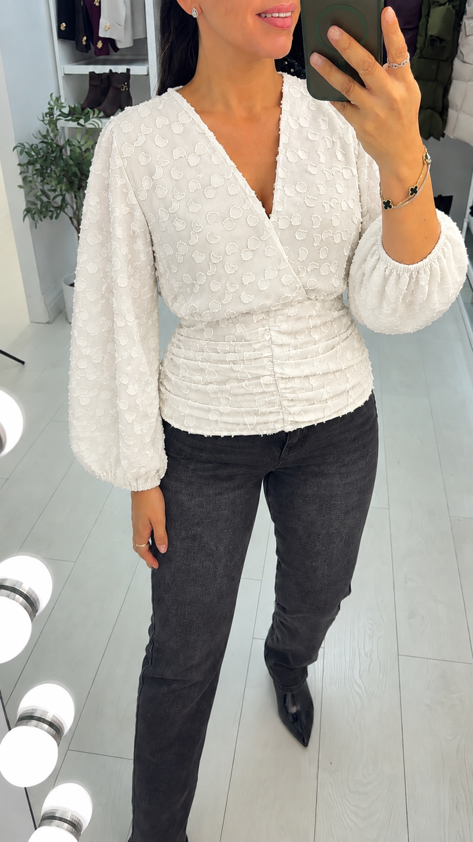 Renesme Textured Deep V Neck Blouse