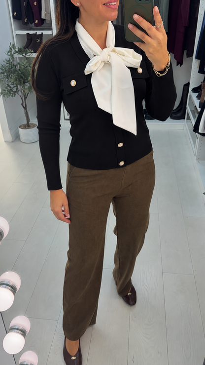 Glory Button Embellished Pussy Bow Jumper