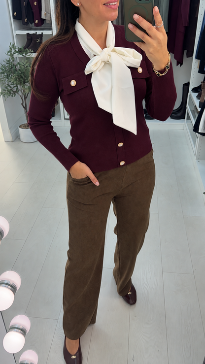 Glory Button Embellished Pussy Bow Jumper