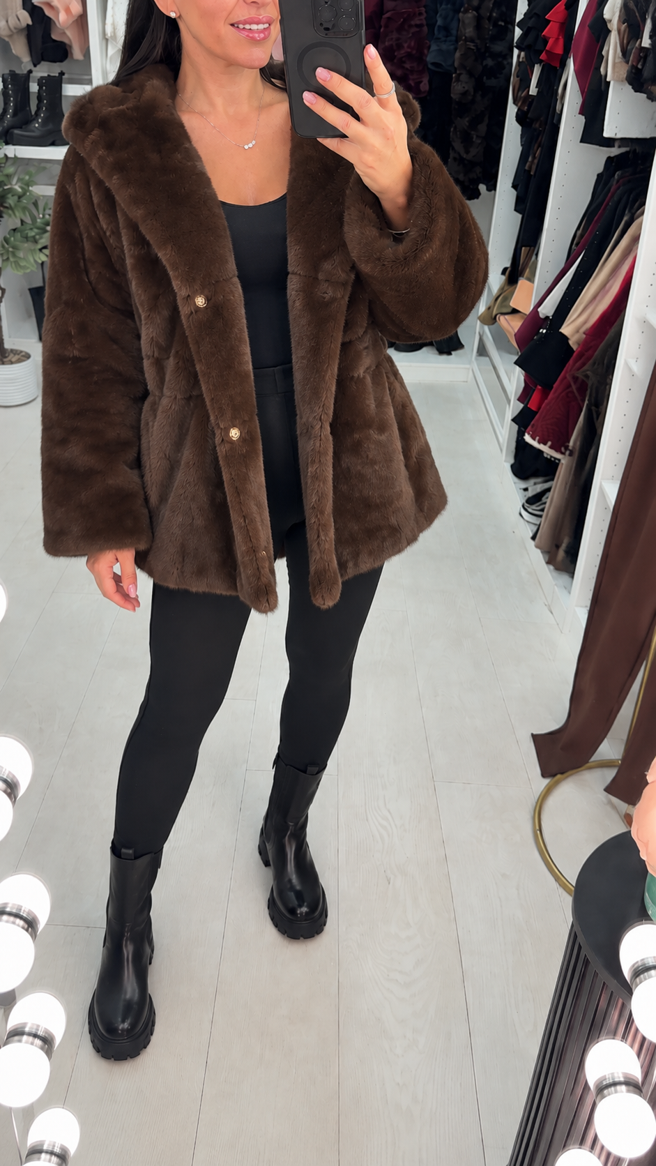 Carmella Faux Fur Hooded & Belted Jacket