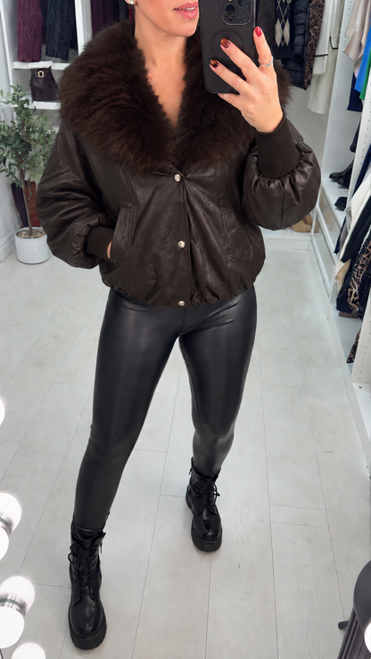 Jessa Faux Leather & Faux Fur Collar Jacket