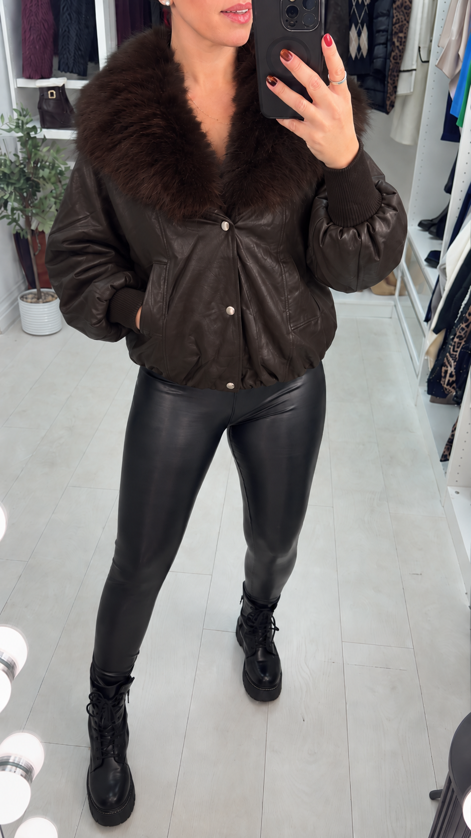 Jessa Faux Leather & Faux Fur Collar Jacket