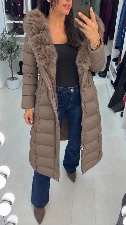 Ginnie Faux Fur Hooded Toggle Waist Longline Coat