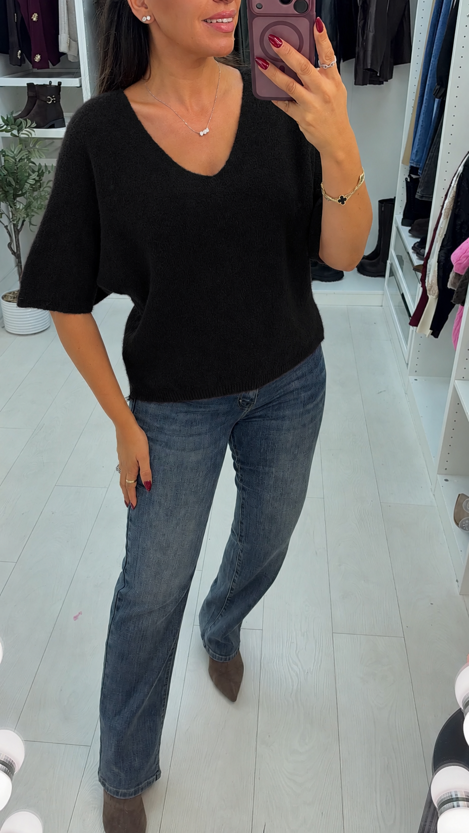 Oralia Plain V Neck Short Sleeve Jumper