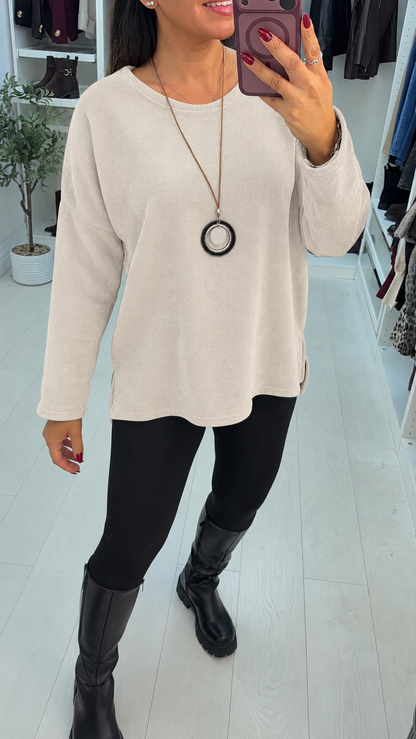 Julietta Plain Corduroy Loose Fit Necklace Top