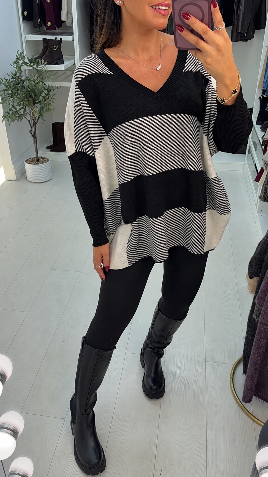 Zhuri Colour Block Oversized V Neck Jumper